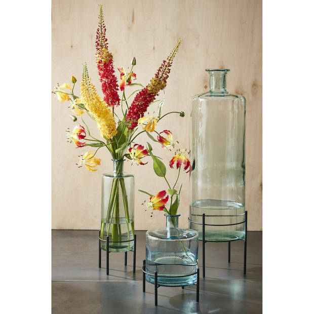 Kunstbloemen bloemstuk pluimen boeket in flesvaas - donkerbruin - 88 cm hoog - Vazen
