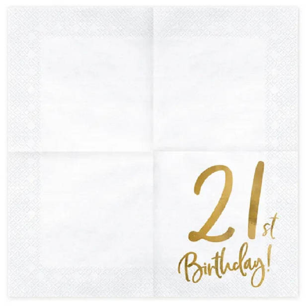 21 Jaar leeftijd servetten - 20x - wit - papier - 33 x 33 cm - verjaardag - Feestservetten