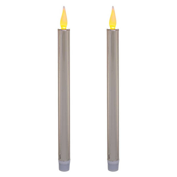 Feeric lights and christmas dinerkaarsen - LED - zilver glans - 28 cm - LED kaarsen