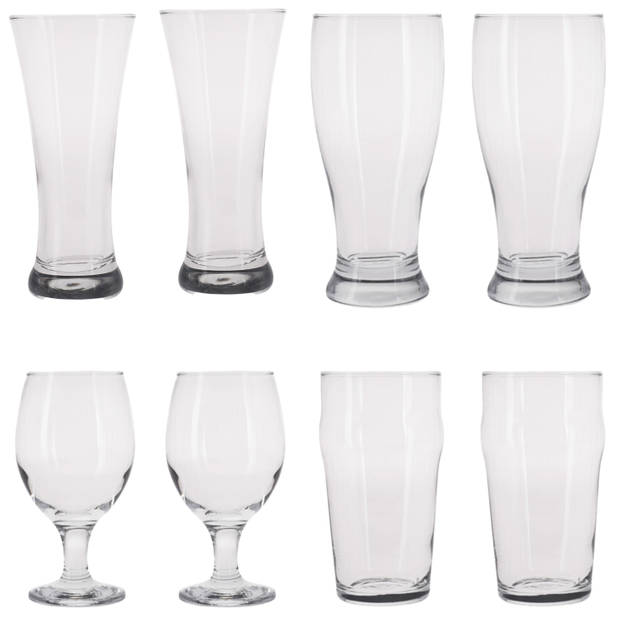 Speciaal bierglazen set - 8x stuks - 4 verschillende soorten - Bierglazen