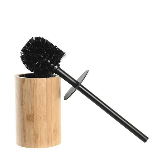 WC/Toiletborstel in houder naturel/zwart bamboe hout 36 x 10 cm - Toiletborstels