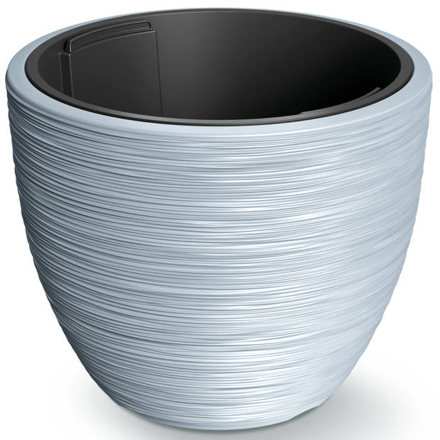 Prosperplast Plantenpot/bloempot Furu Stripes - 2x - buiten/binnen - kunststof - lichtgrijs - D40 x H40 cm - Plantenpott