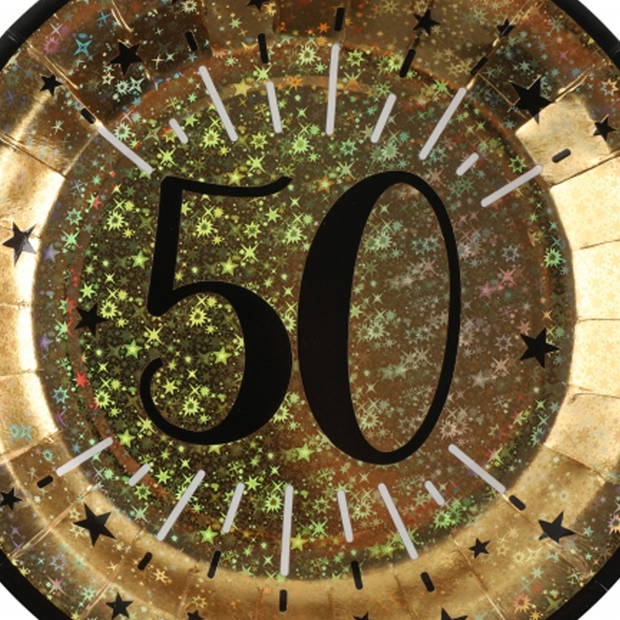 Verjaardag feest bordjes leeftijd - 20x - 50 jaar - goud - karton - 22 cm - Feestbordjes