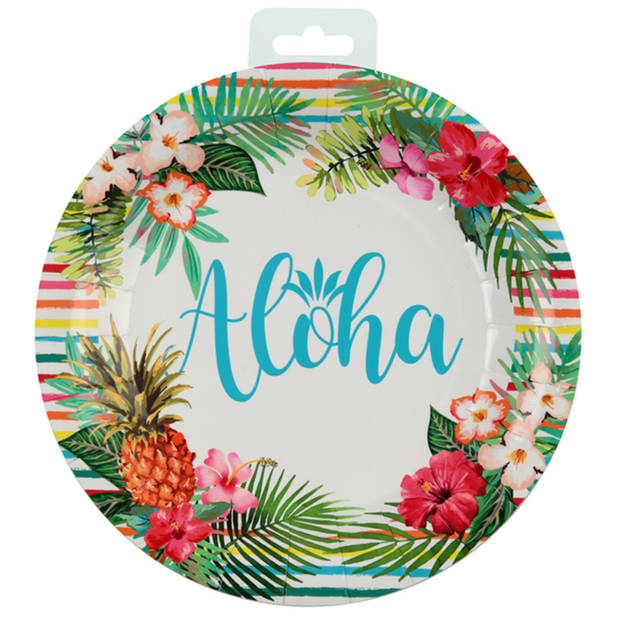 Santex Aloha feest wegwerpbordjes - 20x stuks - 23 cm - Hawaii/tropical themafeest - Feestbordjes