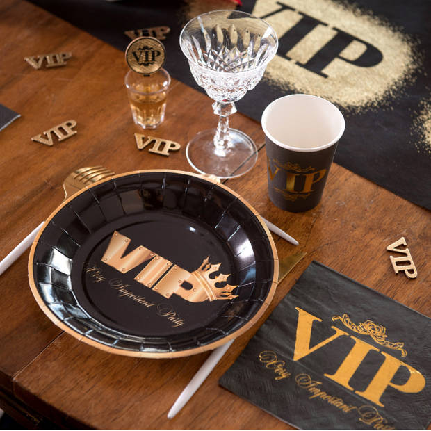 VIP feest wegwerp servies set - 10x bordjes / 10x bekers - zwart/goud - Feestpakketten