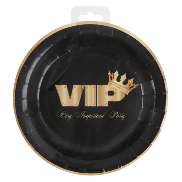 Santex VIP thema feest wegwerpbordjes - 10x stuks - 23 cm - goud/zwart themafeest - Feestbordjes