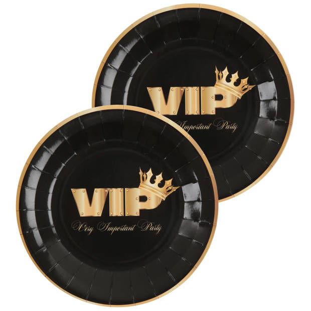 Santex VIP thema feest wegwerpbordjes - 20x stuks - 23 cm - goud/zwart themafeest - Feestbordjes