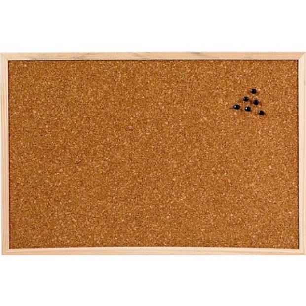 Prikbord van kurk 60 x 45 cm incl. 200x stuks zilveren punaises - Prikborden