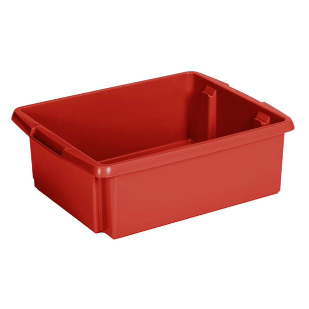 Sunware set van 4x opslagboxen kunststof 17 liter rood 45 x 36 x 14 cm met deksel - Opbergbox