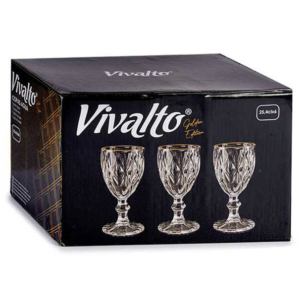 Wijnglazen en drinkglazen set - 12x - kristal look - gouden rand - 254 ml - 270 ml - Wijnglazen