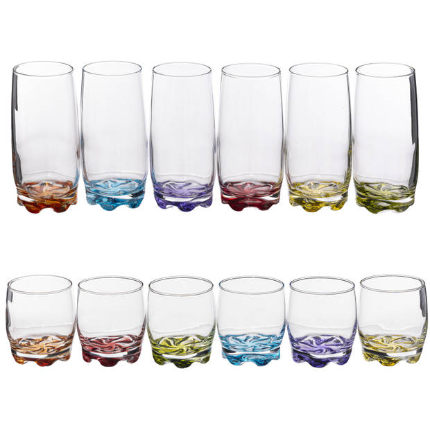 Set van 12x stuks drinkglazen/waterglazen - kleurenmix - Drinkglazen