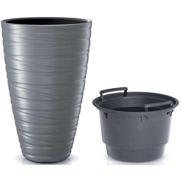 Prosperplast Plantenpot/bloempot Amazing - 2x - buiten/binnen - kunststof - steengrijs - D37 x H58 cm - Plantenpotten