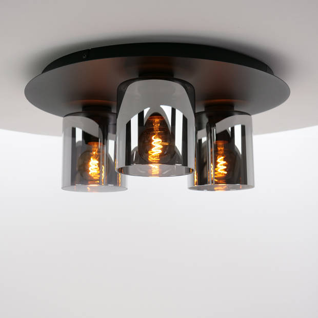 EGLO Gorosiba plafondlamp - E27(excl.) - 45cm - rookglas - Metaal - Zwart