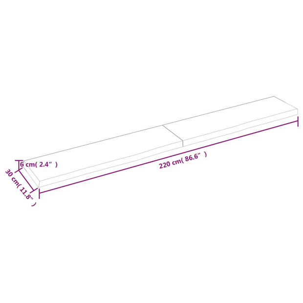 vidaXL Wandschap 220x30x(2-6) cm onbehandeld massief eikenhout