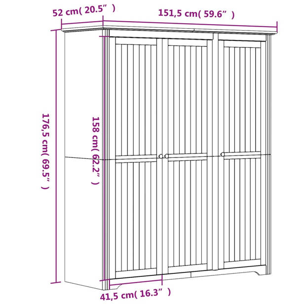 The Living Store Kledingkast FRANS - Kast - 151.5 x 52 x 176.5 cm - Massief Grenenhout