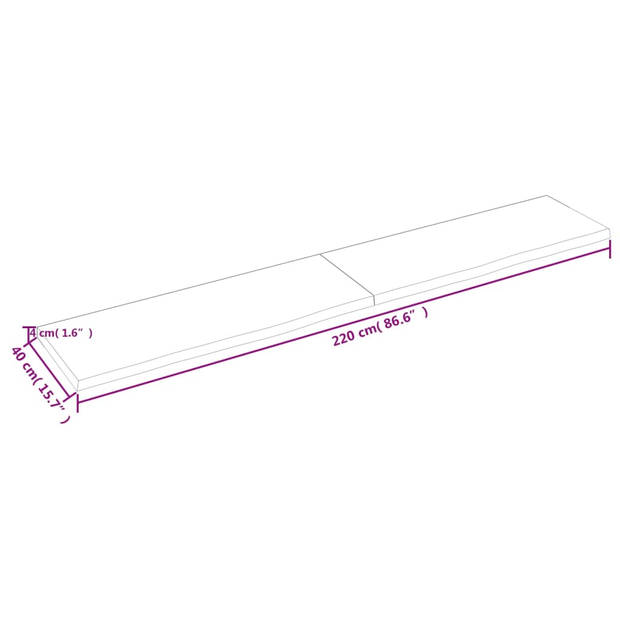 vidaXL Wandschap 220x40x(2-4)cm behandeld massief eikenhout lichtbruin