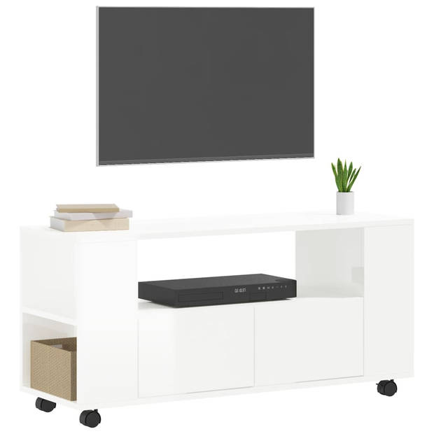 vidaXL Tv-meubel 102x34,5x43 bewerkt hout hoogglans wit