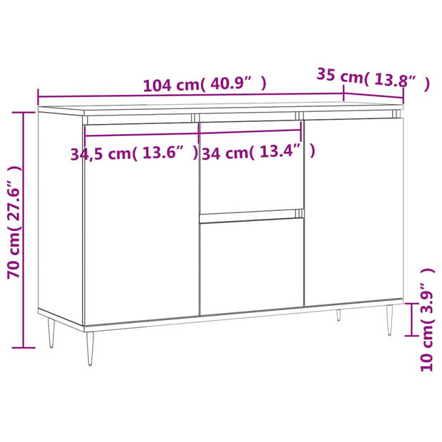 vidaXL Dressoir 104x35x70 cm bewerkt hout zwart