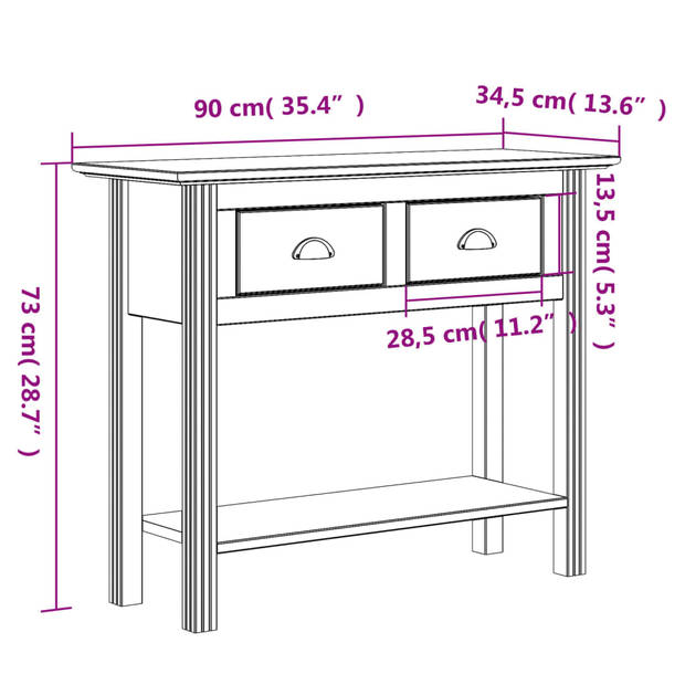 vidaXL Wandtafel BODO 90x34,5x73 cm massief grenenhout wit