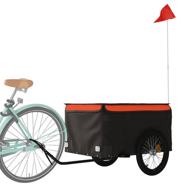 vidaXL Fietstrailer 45 kg ijzer zwart en oranje