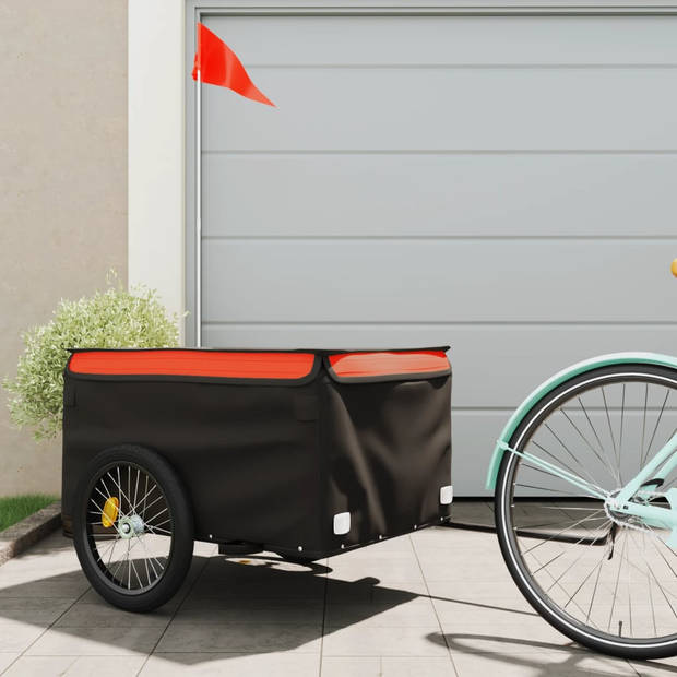 vidaXL Fietstrailer 45 kg ijzer zwart en oranje