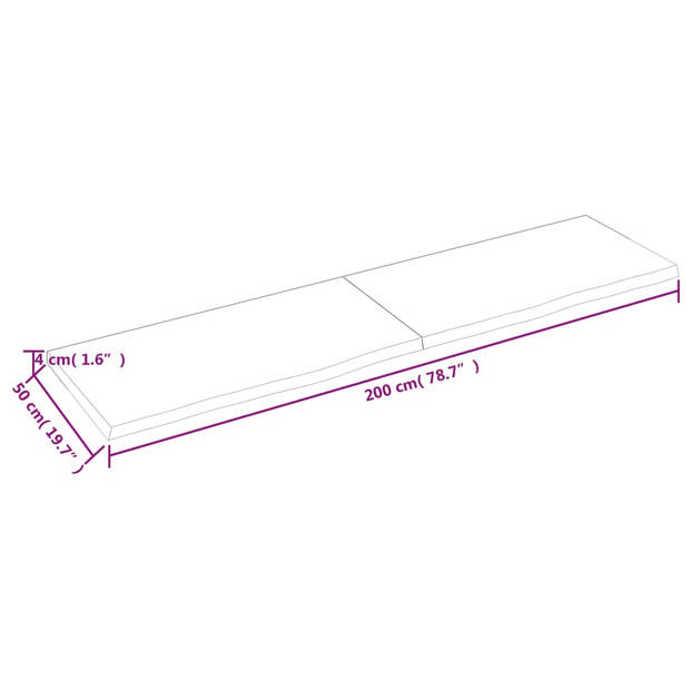 vidaXL Tafelblad 200x50x(2-4) cm onbehandeld massief eikenhout