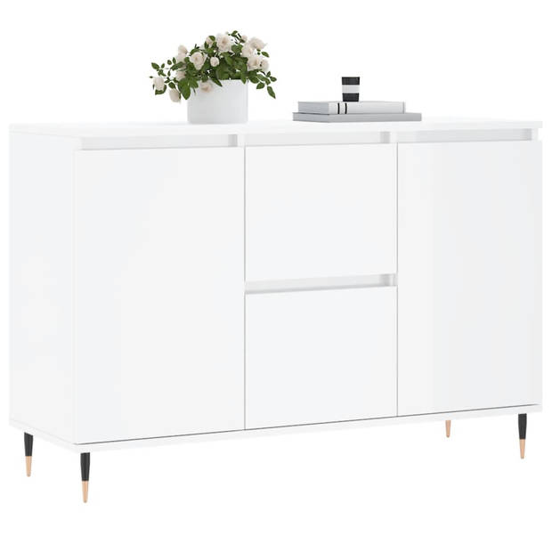 The Living Store Dressoir - Opbergkast - Afmetingen- 104 x 35 x 70 cm - Kleur- Hoogglans wit