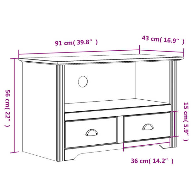 The Living Store Tv-kast - BODO - TV-meubel - 91x43x56 cm - Massief grenenhout