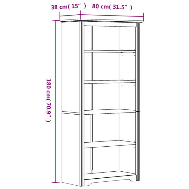 vidaXL Boekenkast 5-laags BODO 82x40x173 cm massief grenenhout bruin