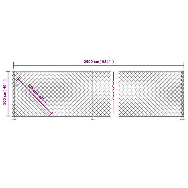 The Living Store Gaashek - Cycloonhek 1 x 25 m - Antraciet - gegalvaniseerd staal met PVC-coating