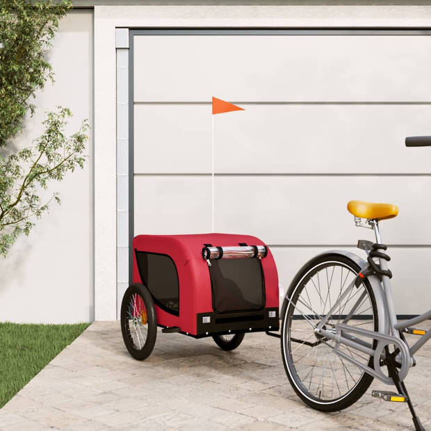 vidaXL Hondenfietstrailer oxford stof en ijzer rood en zwart