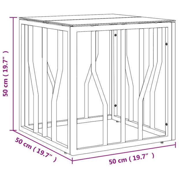 vidaXL Salontafel 50x50x50 cm roestvrij staal en glas zilverkleurig