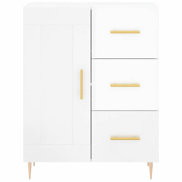 The Living Store Dressoir Retro - Hoogglans wit - 69.5 x 34 x 90 cm - Bewerkt hout en metaal