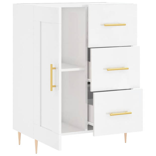 The Living Store Dressoir Retro - Hoogglans wit - 69.5 x 34 x 90 cm - Bewerkt hout en metaal