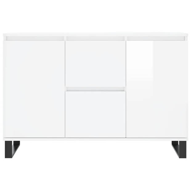 The Living Store Dressoir Basic - Hoogglans wit - 104 x 35 x 70 cm - Bewerkt hout en ijzer