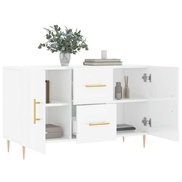 The Living Store Dressoir - Hoogglans wit - 100 x 36 x 60 cm - Bewerkt hout en metaal