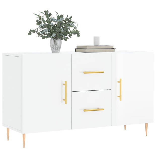 The Living Store Dressoir - Hoogglans wit - 100 x 36 x 60 cm - Bewerkt hout en metaal