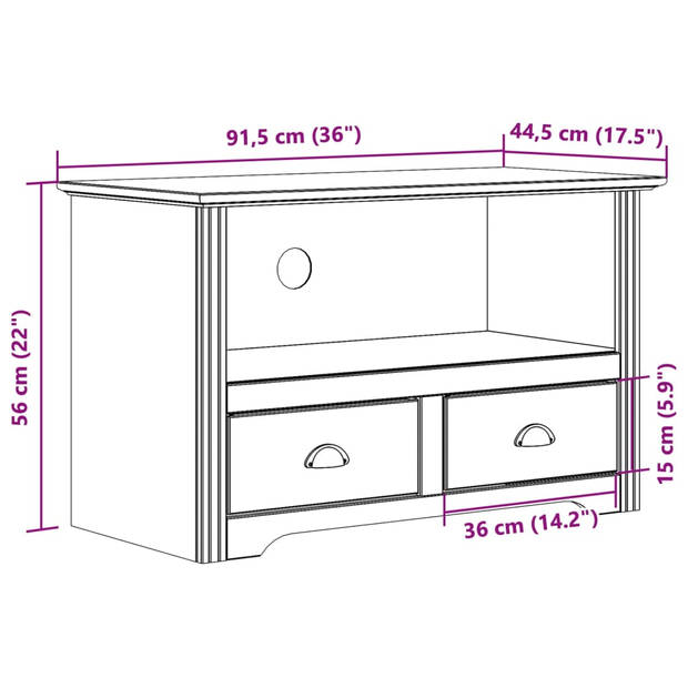 vidaXL Tv-meubel 2 lades BODO 91,5x44,5x56 cm massief grenenhout wit