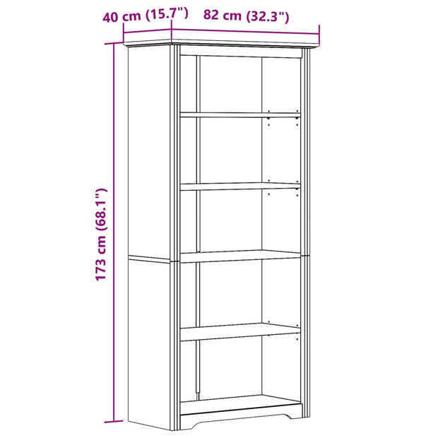 vidaXL Boekenkast 5-laags BODO 82x40x173 cm massief grenenhout bruin