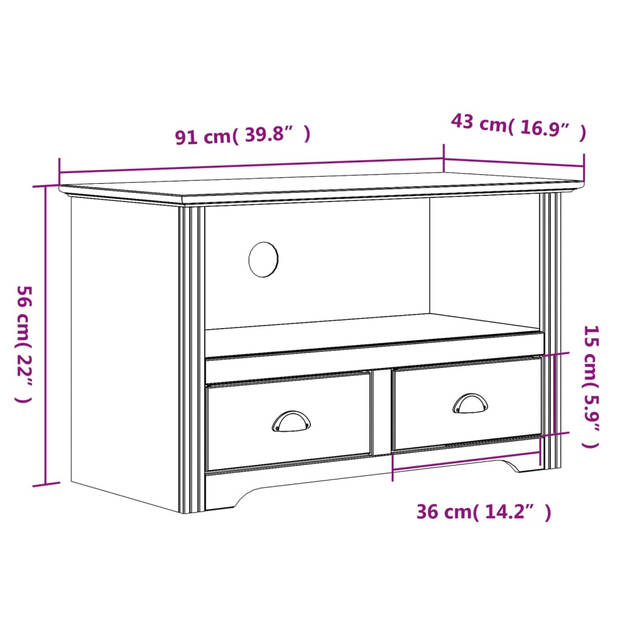 The Living Store BODO Tv-meubel - Grijs - 91 x 43 x 56 cm - Massief grenenhout - 2 lades - Metalen handgrepen