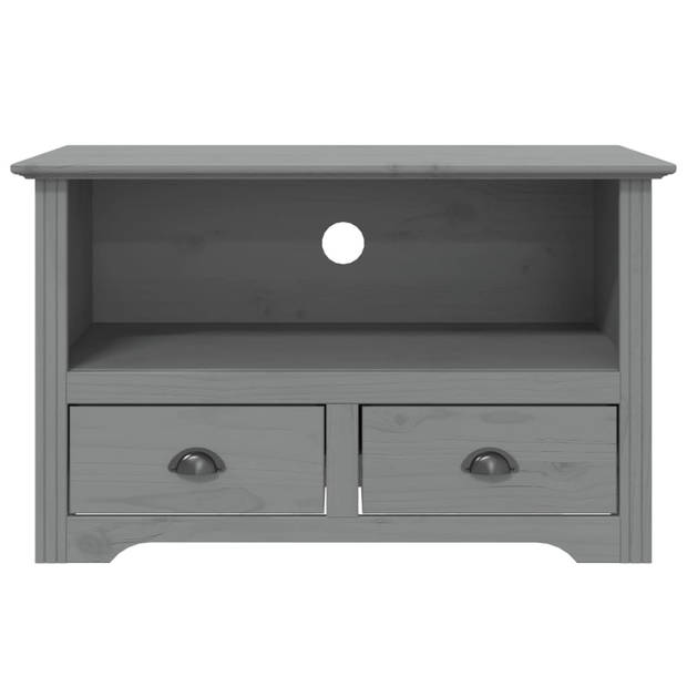 The Living Store BODO Tv-meubel - Grijs - 91 x 43 x 56 cm - Massief grenenhout - 2 lades - Metalen handgrepen