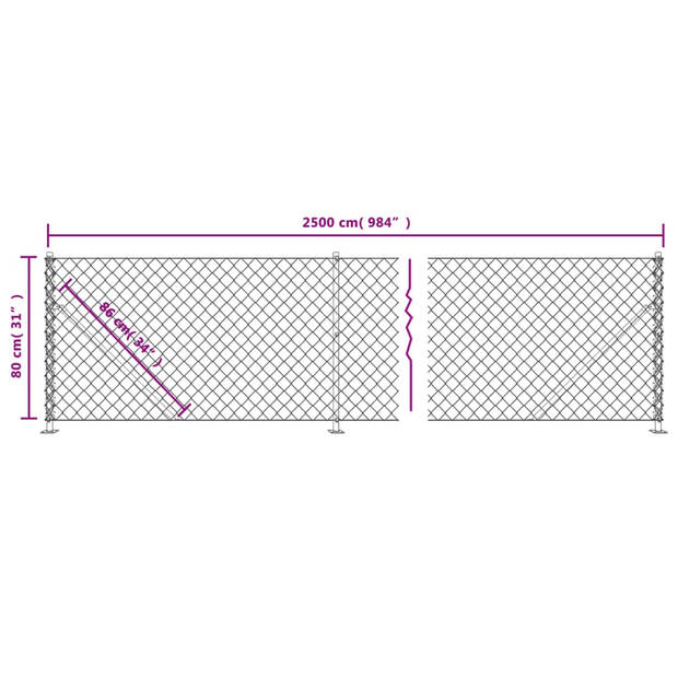 vidaXL Gaashek met flens 0,8x25 m zilverkleurig