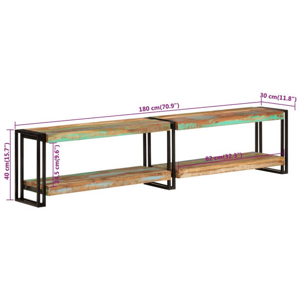 The Living Store TV-meubel - massief gerecycled hout - metalen frame - 180 x 30 x 40 cm