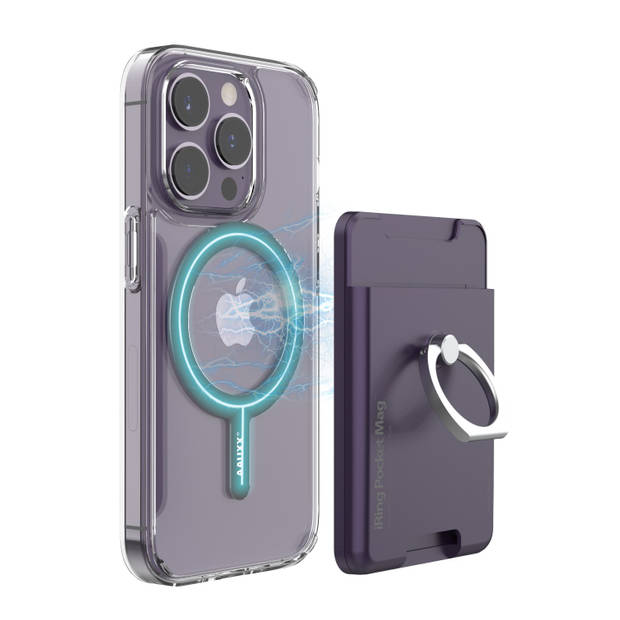 iRing® Pocket Mag Telefoonhouder - Pasjeshouder iPhone - Telefoon Ring - Telefoon standaard - Magnetisch - Donker paars