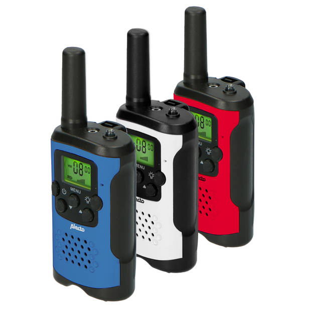 Set van drie walkie talkies voor kinderen, tot 7 kilometer bereik Alecto Rood-Wit-Blauw