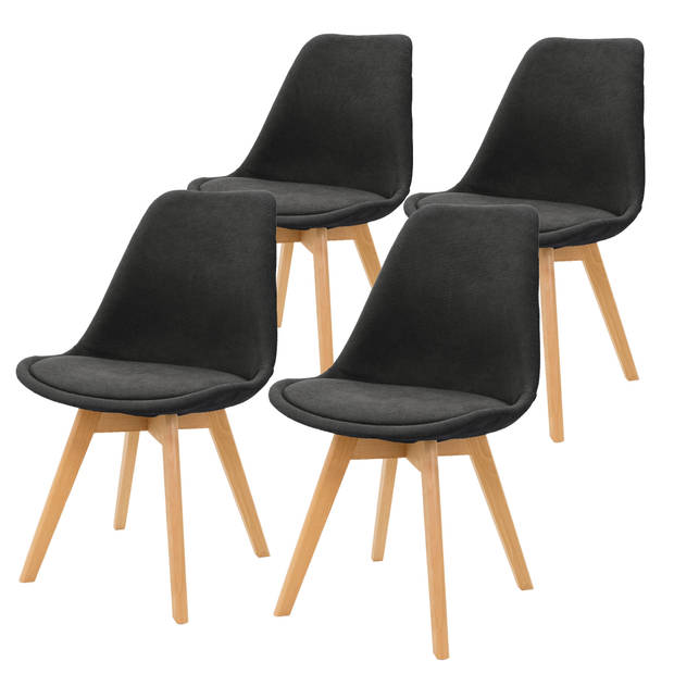 Eetkamerstoelen Set van 4 Zwart Linnen Bekleding met Houten Poten ML-Design