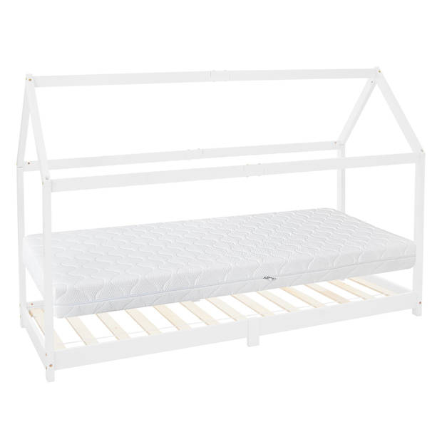 Kinderbed met dak en lattenbodem 90x200 cm White Pine ML Design