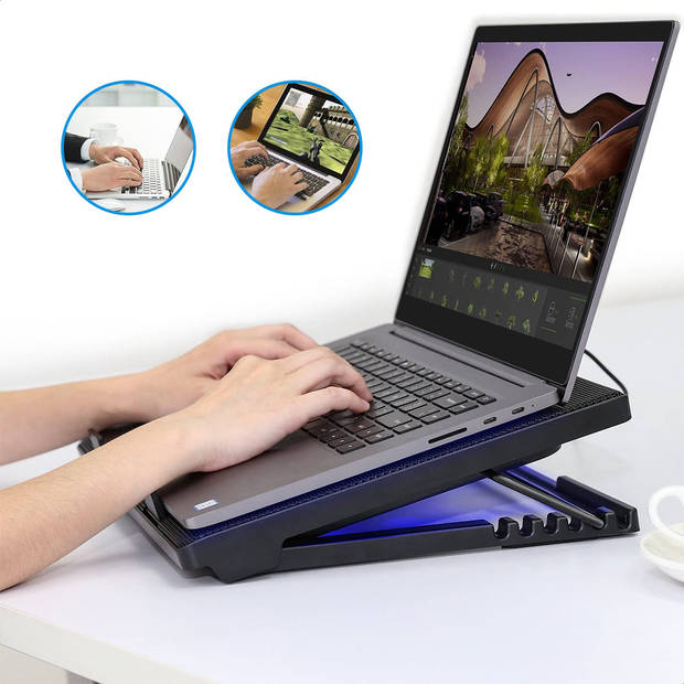 Strex Laptop Cooler - 12" - 17 Inch - Verstelbaar - 5 Ventilators - Laptop Koeler - Cooling Pad