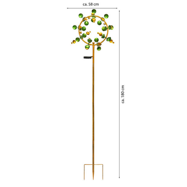 XXL windmolen / windspinner tuinsteker met Solar LED verlichting solar groen 180 cm