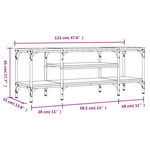 The Living Store Industriële TV-kast - Gerookt Eiken - 121 x 35 x 45 cm